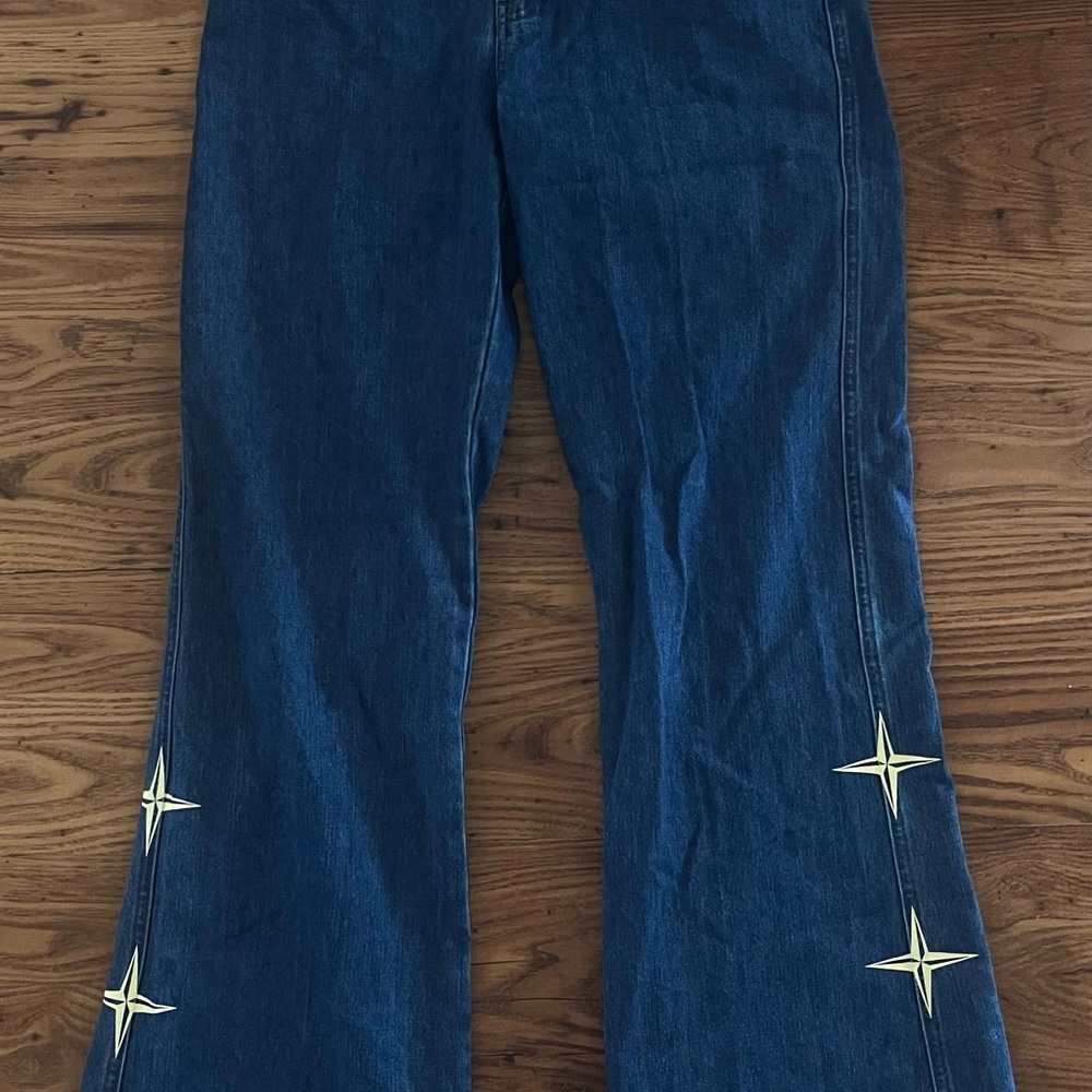 Stylish Blue Flared Jeans with Star Accents